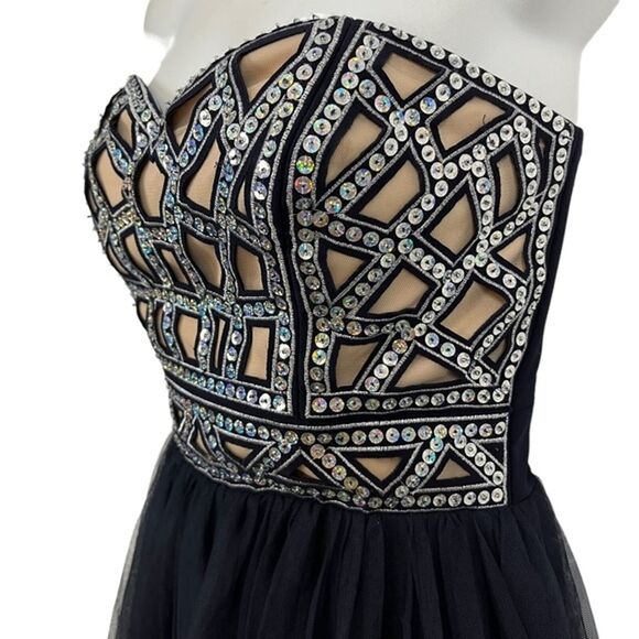 BLONDIE NITES Navy Sequin Strapless Whimsigoth Prom Homecoming Dress Babydoll 3 - Picture 8 of 16